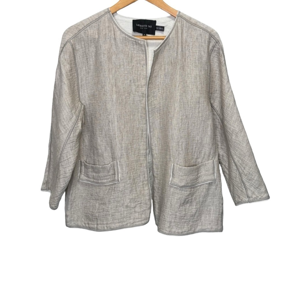 Lafayette 148 Cream Cotton Linen Blend BlazerJacket Size Medium